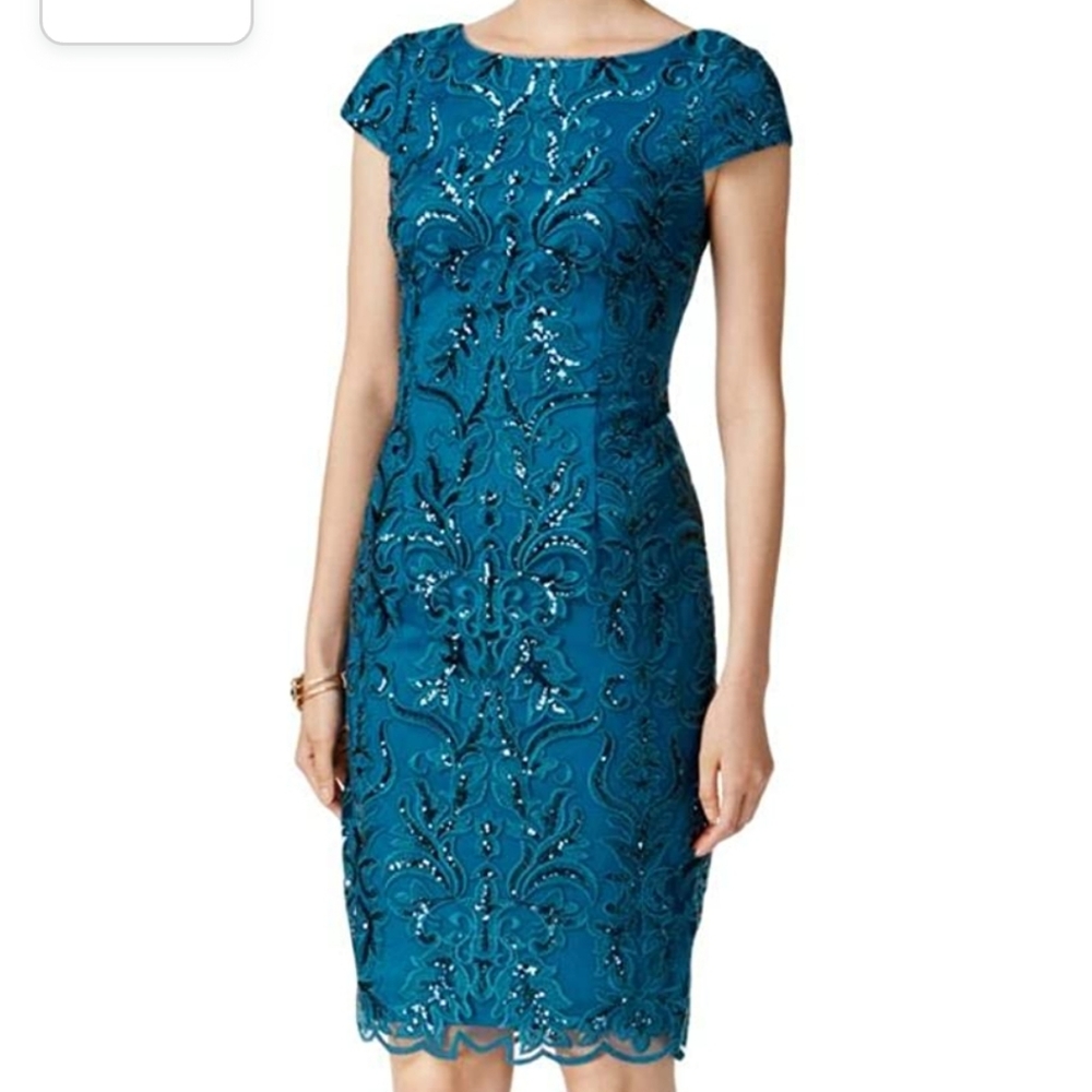 Brand New Adrianna Papell Sequin Scroll Dress in Evening Sky